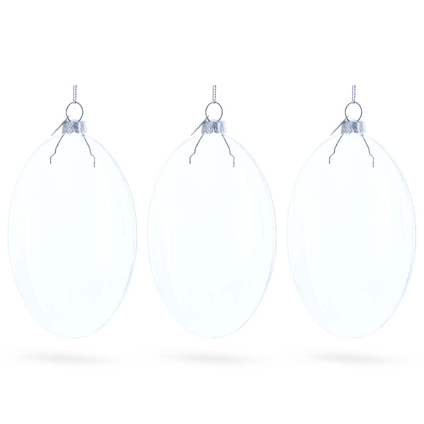 Set of 3 Oval Flat Discs Clear Glass Christmas Ornament, 5 Inches (127 mm)