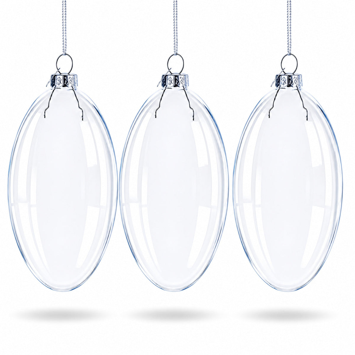 Set of 3 Oval Flat Discs Clear Glass Christmas Ornament, 5 Inches