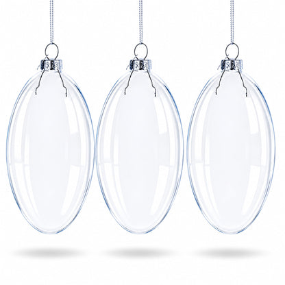 Set of 3 Oval Flat Discs Clear Glass Christmas Ornament, 5 Inches