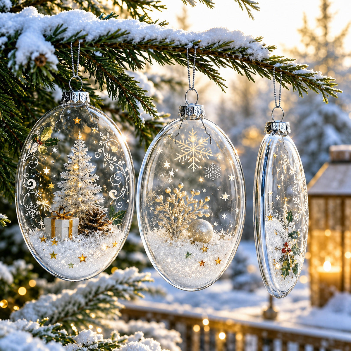 Set of 3 Oval Flat Discs Clear Glass Christmas Ornament, 5 Inches