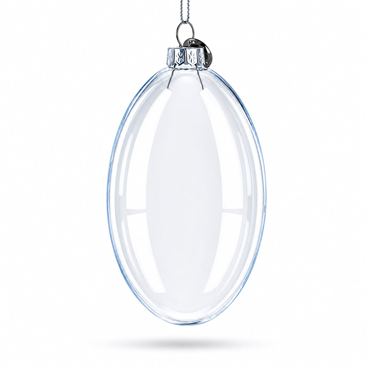 Set of 3 Oval Flat Discs Clear Glass Christmas Ornament, 5 Inches