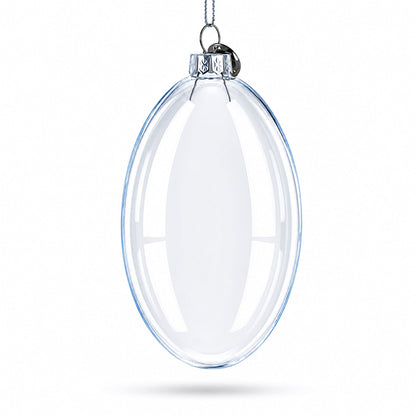 Set of 3 Oval Flat Discs Clear Glass Christmas Ornament, 5 Inches