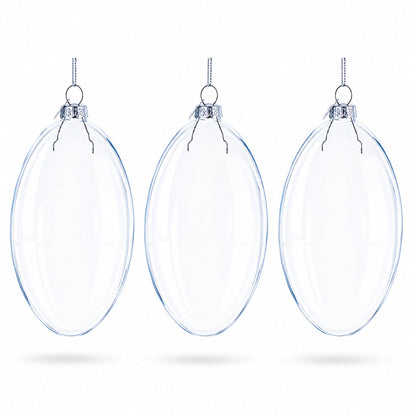 Set of 3 Oval Flat Discs Clear Glass Christmas Ornament, 5 Inches