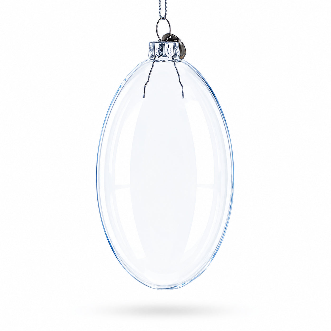 Set of 3 Oval Flat Discs Clear Glass Christmas Ornament, 5 Inches