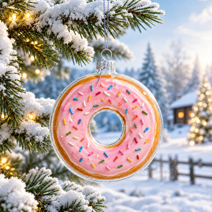 Doughnut Clear Glass Christmas Ornament