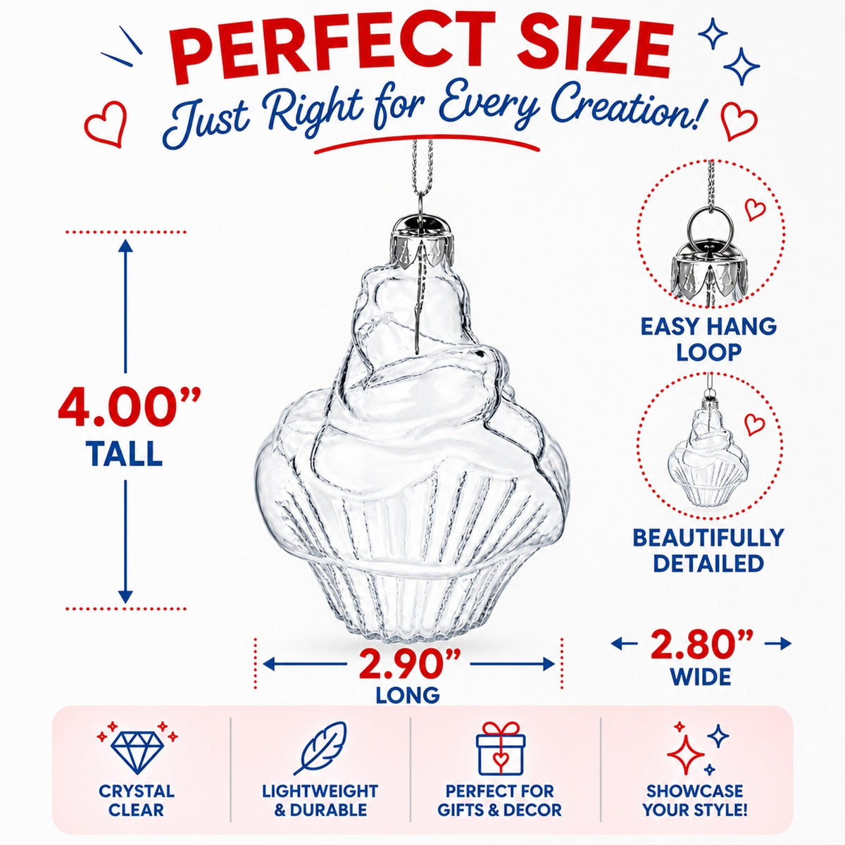Cupcake Clear Glass Christmas Ornament