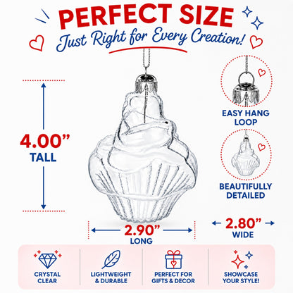 Cupcake Clear Glass Christmas Ornament