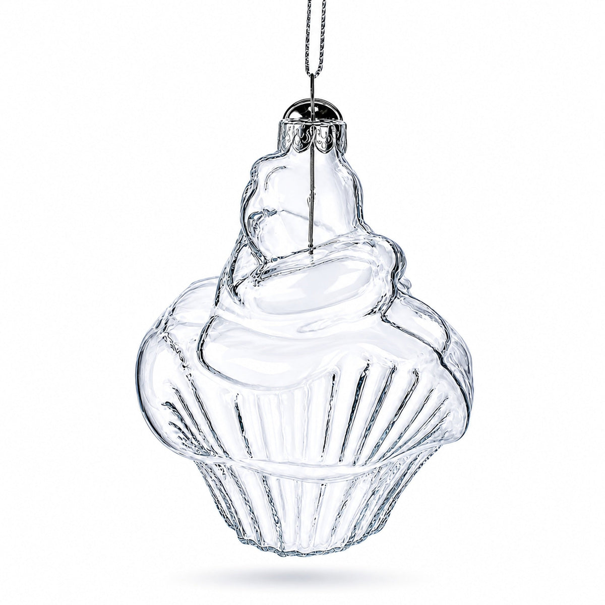 Cupcake Clear Glass Christmas Ornament