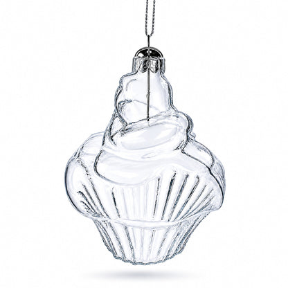 Cupcake Clear Glass Christmas Ornament