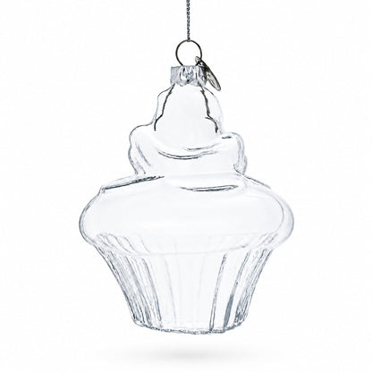 Cupcake Clear Glass Christmas Ornament