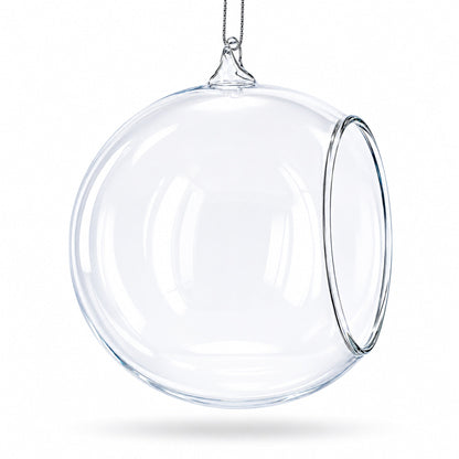 Spherical Openwork Clear Glass Christmas Ornament 4.5 Inches