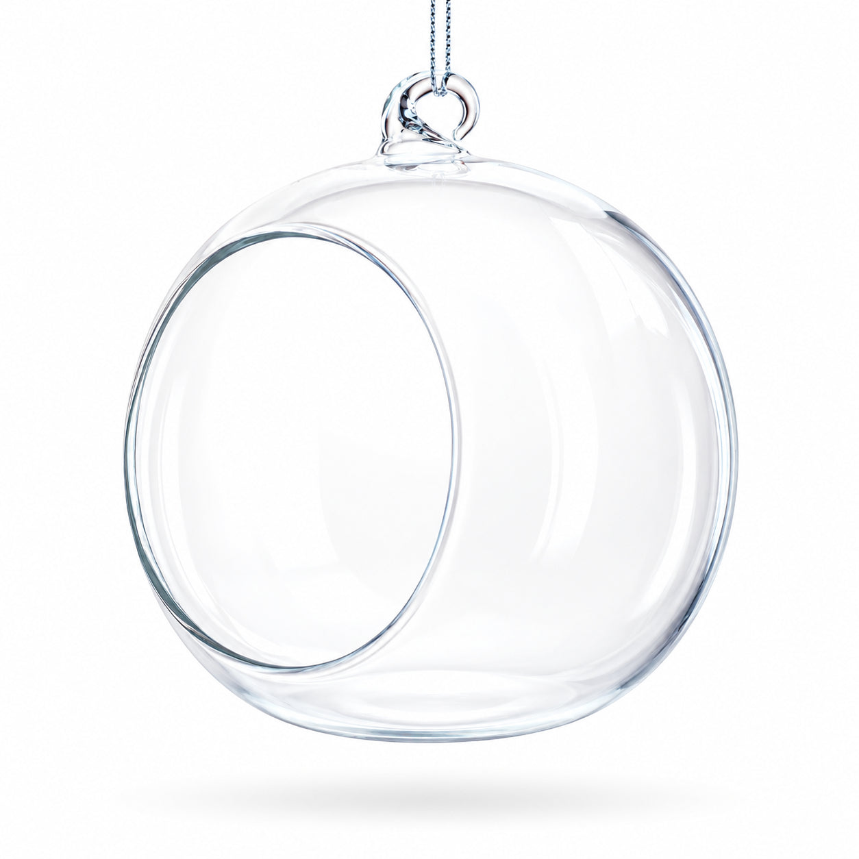 Spherical Openwork Clear Glass Christmas Ornament 4.5 Inches