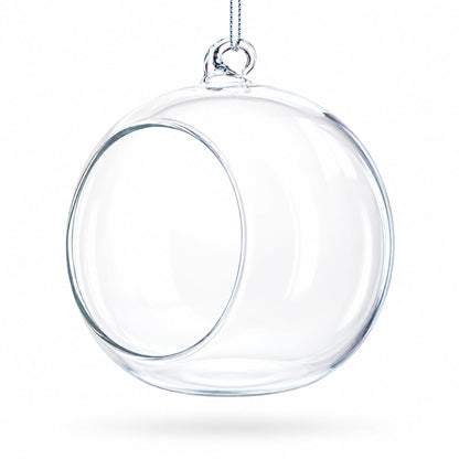 Spherical Openwork Clear Glass Christmas Ornament 4.5 Inches