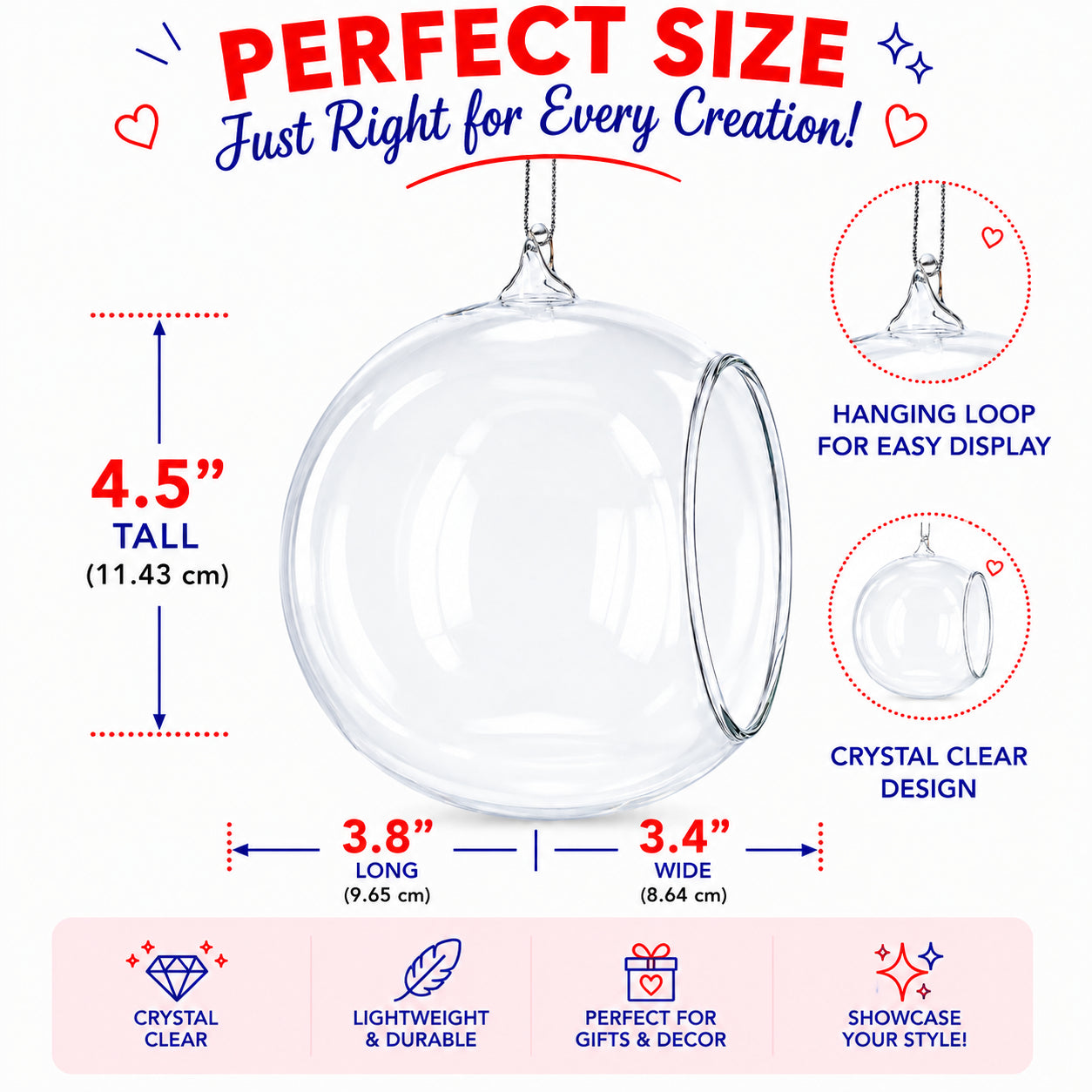 Spherical Openwork Clear Glass Christmas Ornament 4.5 Inches