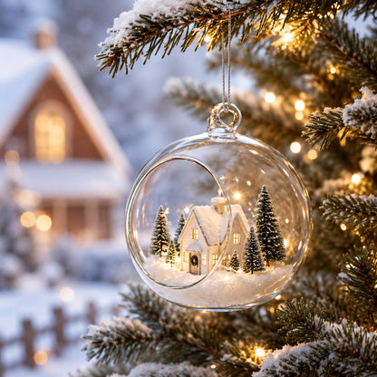 Spherical Openwork Clear Glass Christmas Ornament 4.5 Inches