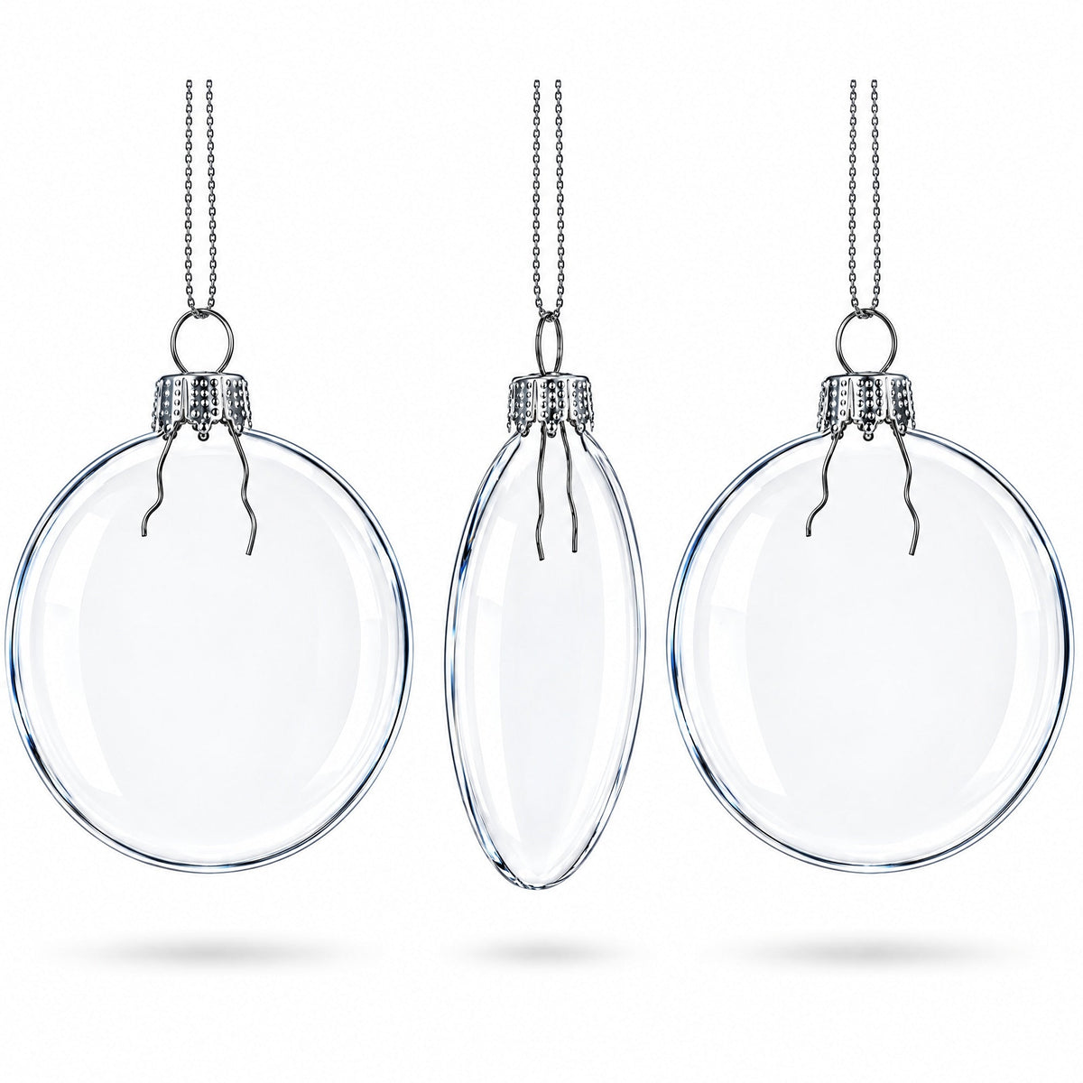 Set of 3 Flat Disc Clear Mini Glass Christmas Ornaments 2.85 Inches