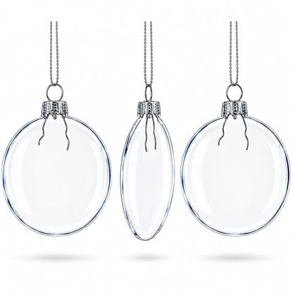 Set of 3 Flat Disc Clear Mini Glass Christmas Ornaments 2.85 Inches