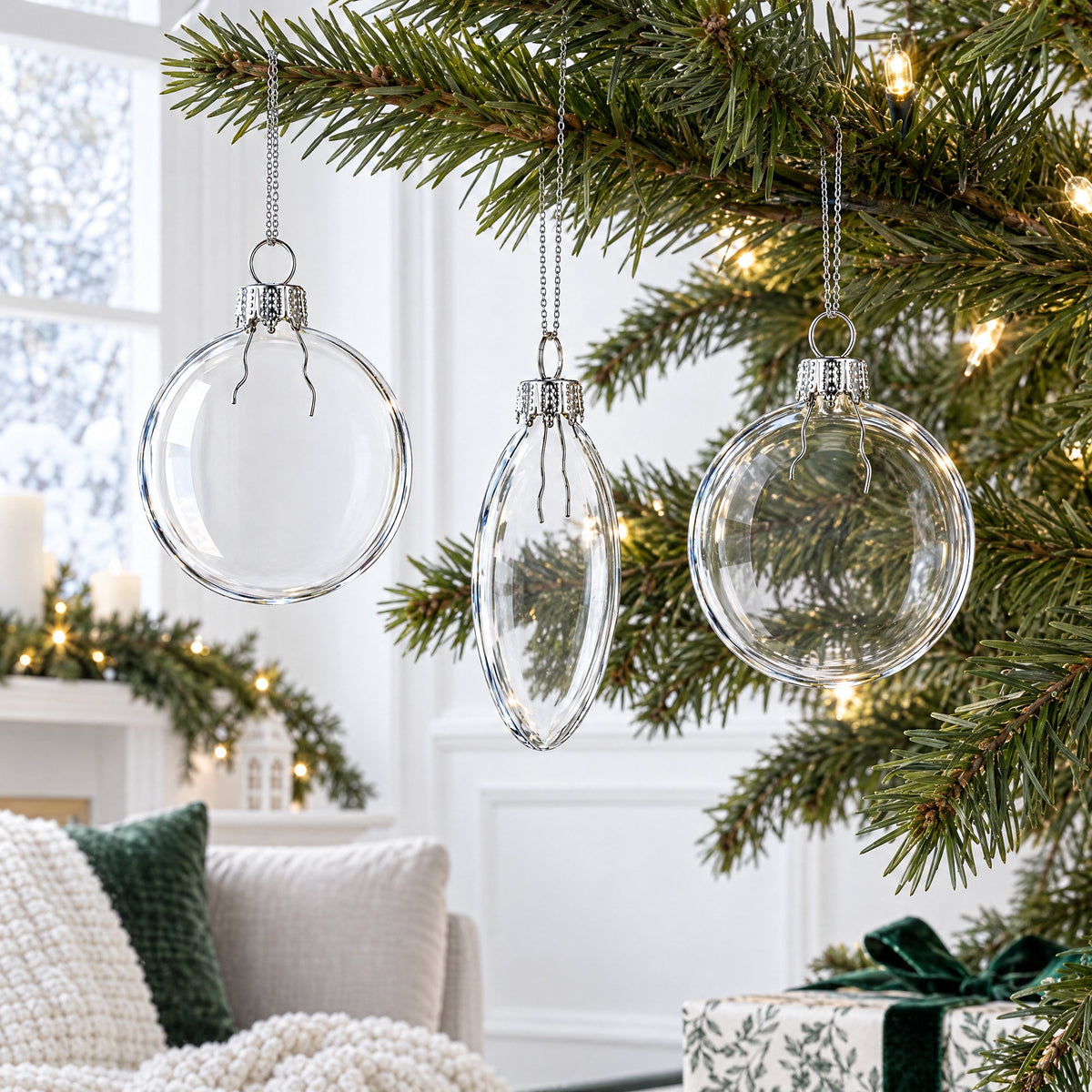 Set of 3 Flat Disc Clear Mini Glass Christmas Ornaments 2.85 Inches