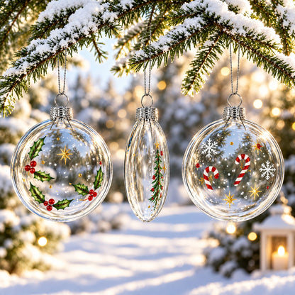 Set of 3 Flat Disc Clear Mini Glass Christmas Ornaments 2.85 Inches