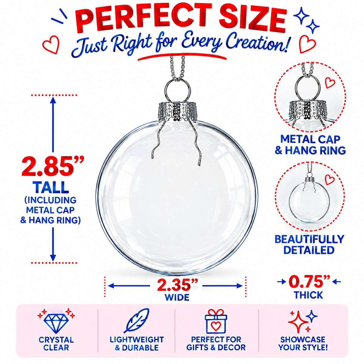Set of 3 Flat Disc Clear Mini Glass Christmas Ornaments 2.85 Inches