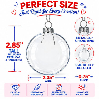 Set of 3 Flat Disc Clear Mini Glass Christmas Ornaments 2.85 Inches