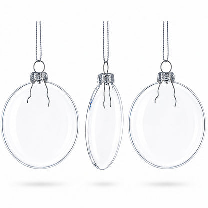 Set of 3 Flat Disc Clear Mini Glass Christmas Ornaments 2.85 Inches