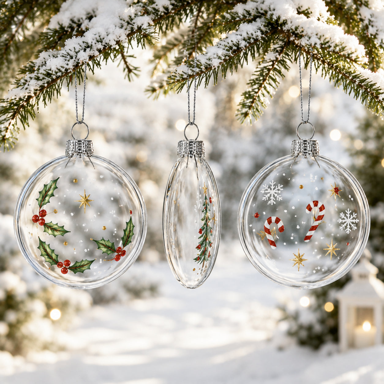 Set of 3 Flat Disc Clear Mini Glass Christmas Ornaments 2.85 Inches