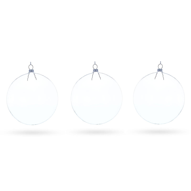 Set of 3 Flat Disc Clear Glass Christmas Ornaments 5.4 Inches (140 mm)