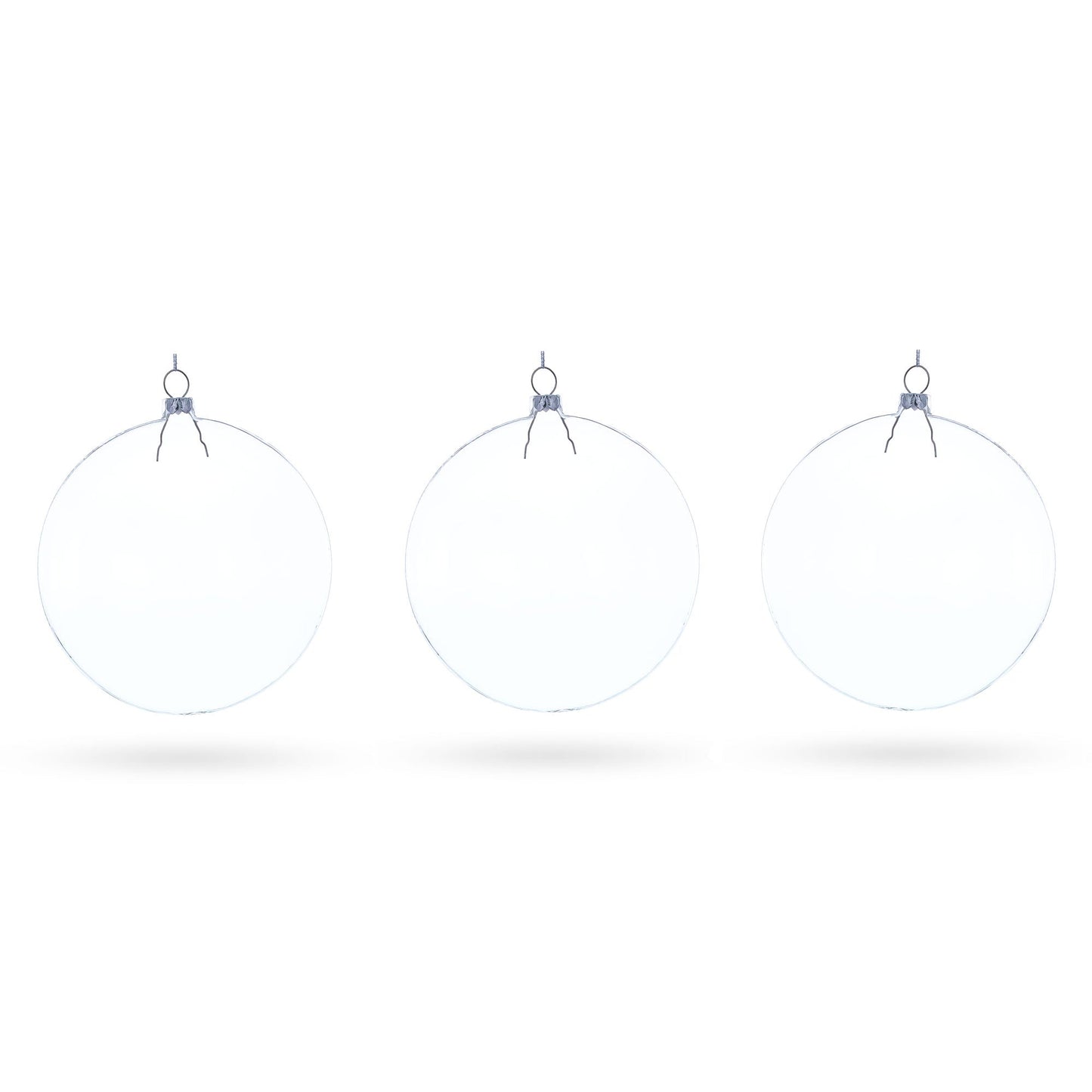 Set of 3 Flat Disc Clear Glass Christmas Ornaments 5.4 Inches