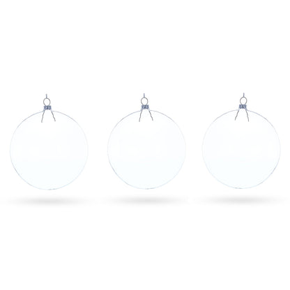 Set of 3 Flat Disc Clear Glass Christmas Ornaments 5.4 Inches