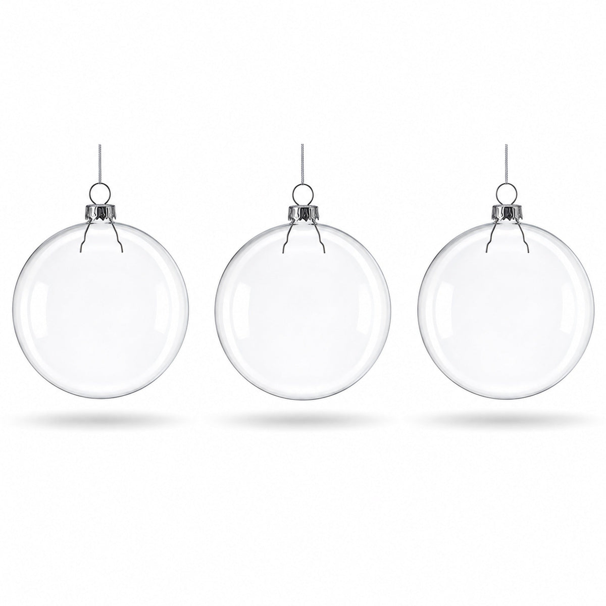 Set of 3 Flat Disc Clear Glass Christmas Ornaments 5.4 Inches