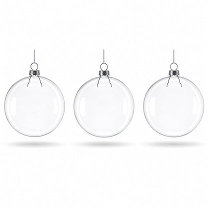 Set of 3 Flat Disc Clear Glass Christmas Ornaments 5.4 Inches