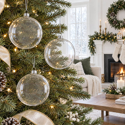 Set of 3 Flat Disc Clear Glass Christmas Ornaments 5.4 Inches