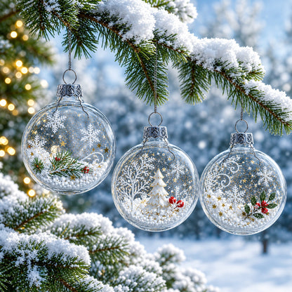 Set of 3 Clear Glass Ball Ornament 2.5