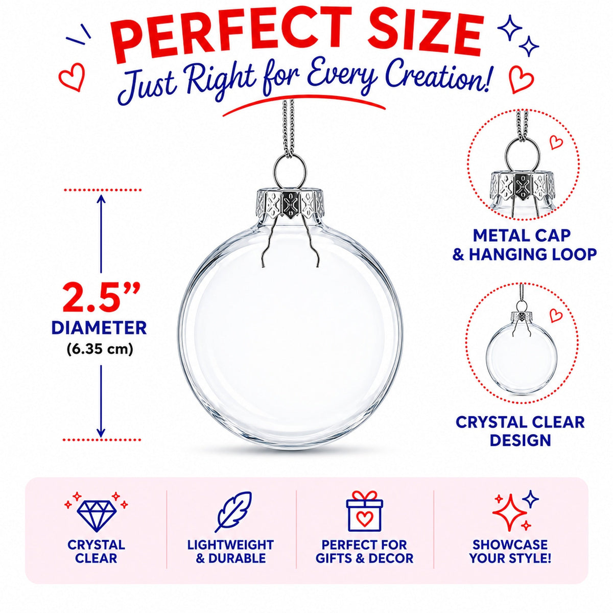 Set of 3 Clear Glass Ball Ornament 2.5