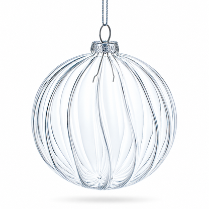 Elegant Set of 3 Striped Clear Glass Ball Christmas Ornaments 3.5 Inches