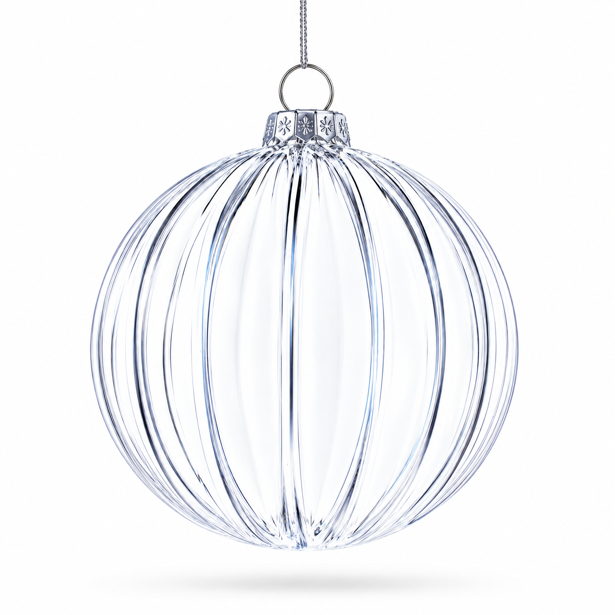 Elegant Set of 3 Striped Clear Glass Ball Christmas Ornaments 3.5 Inches