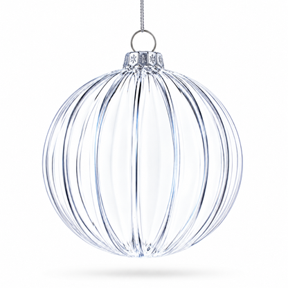 Elegant Set of 3 Striped Clear Glass Ball Christmas Ornaments 3.5 Inches