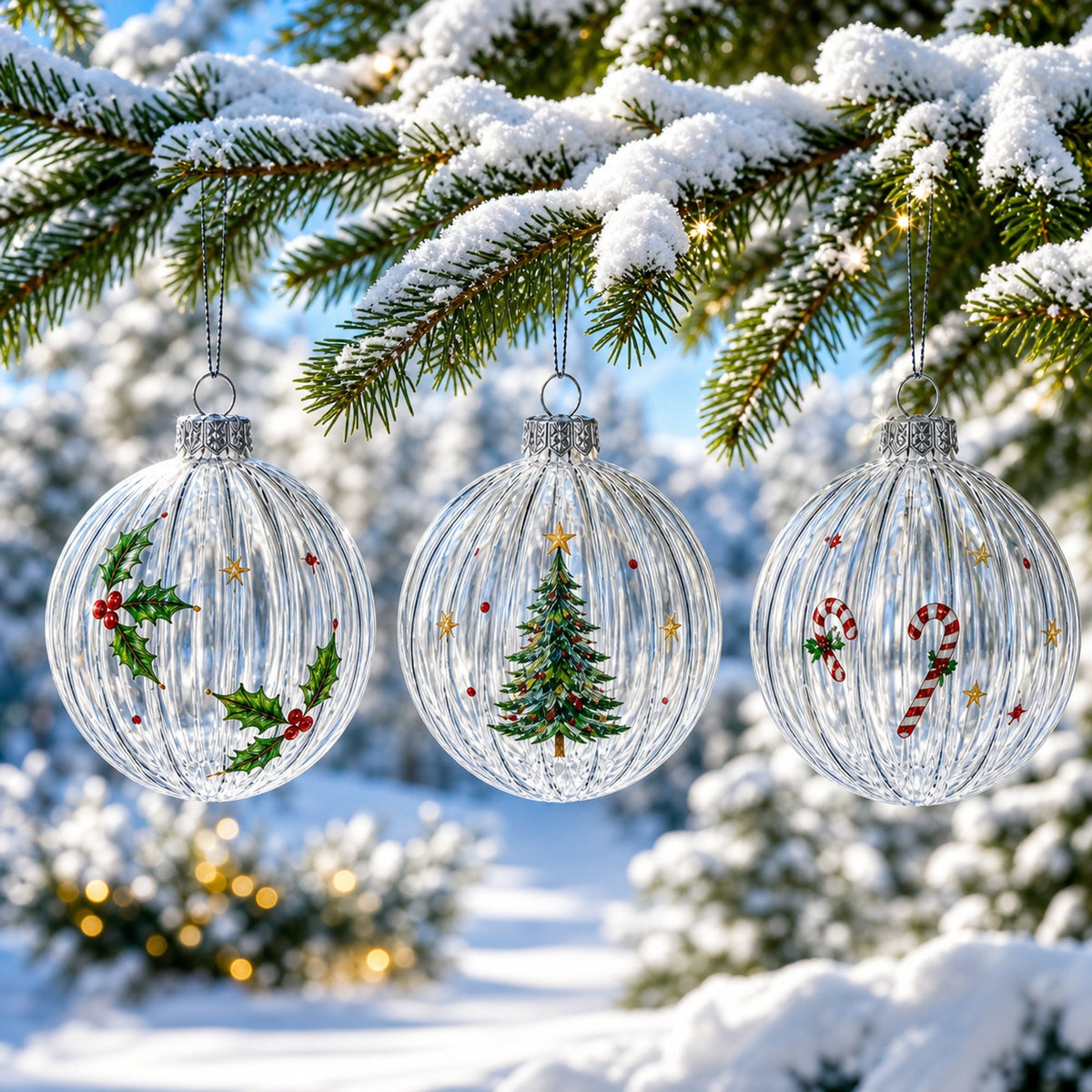 Set of 3 Iridescent Clear Glass Ball Christmas Ornaments 3.6 Inches