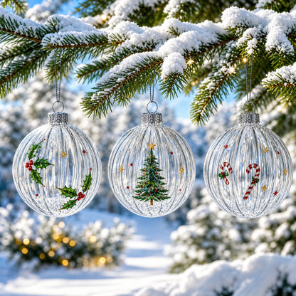 Set of 3 Iridescent Clear Glass Ball Christmas Ornaments 3.6 Inches