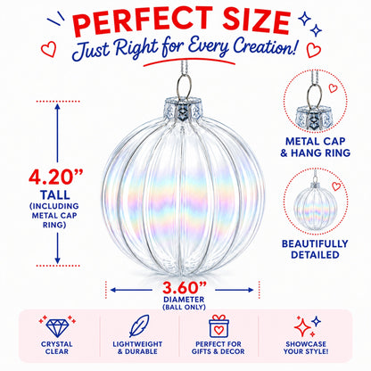 Set of 3 Iridescent Clear Glass Ball Christmas Ornaments 3.6 Inches
