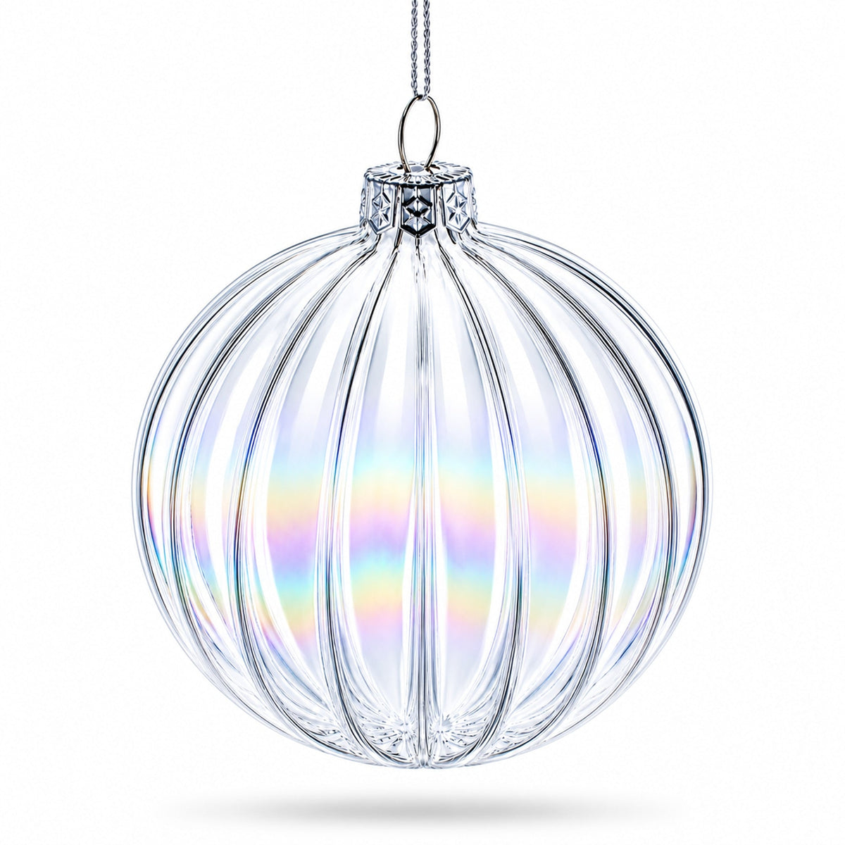 Set of 3 Iridescent Clear Glass Ball Christmas Ornaments 3.6 Inches