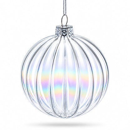 Set of 3 Iridescent Clear Glass Ball Christmas Ornaments 3.6 Inches