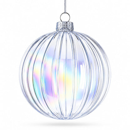 Set of 3 Iridescent Clear Glass Ball Christmas Ornaments 3.6 Inches