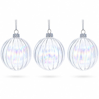 Set of 3 Iridescent Clear Glass Ball Christmas Ornaments 3.6 Inches