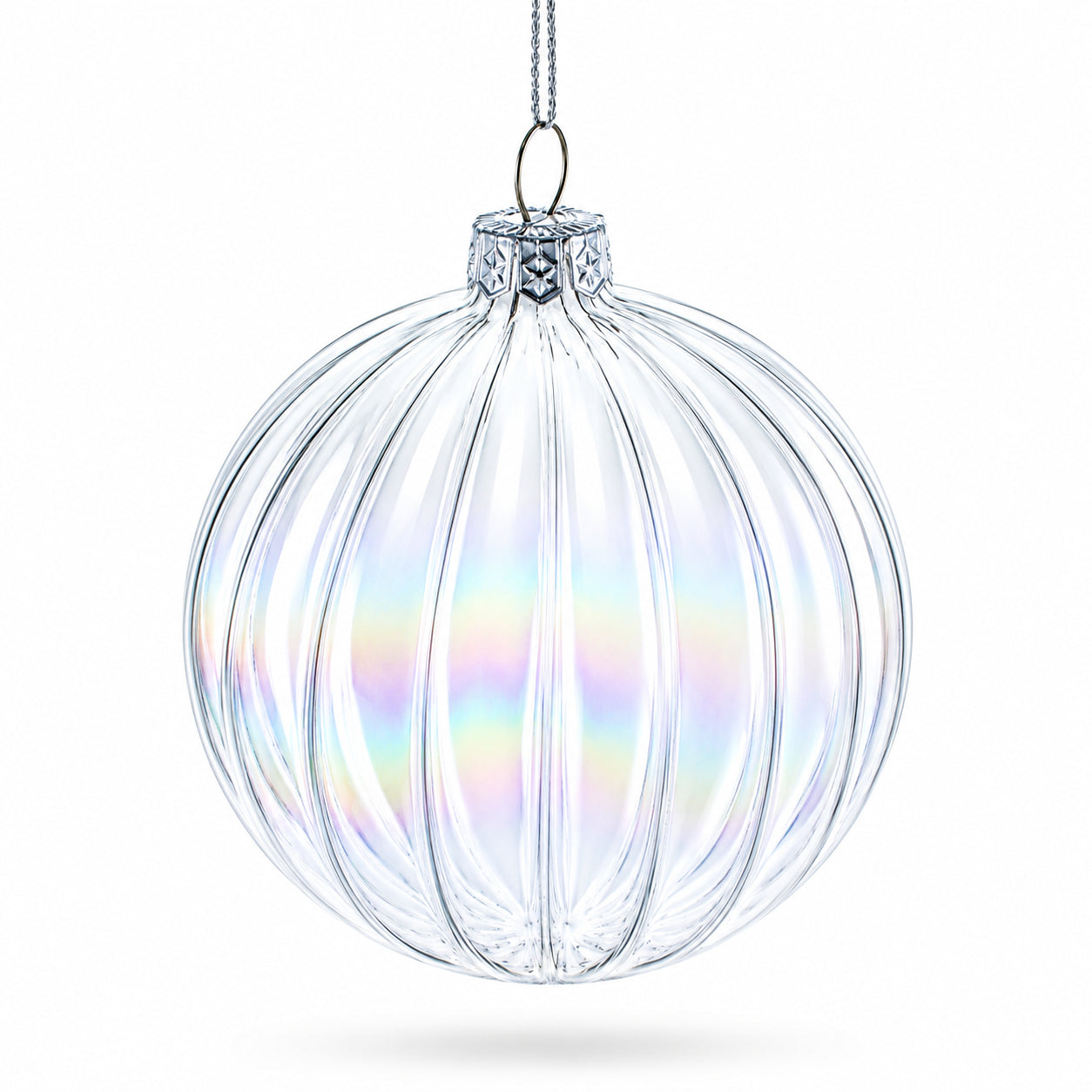 Set of 3 Iridescent Clear Glass Ball Christmas Ornaments 3.6 Inches