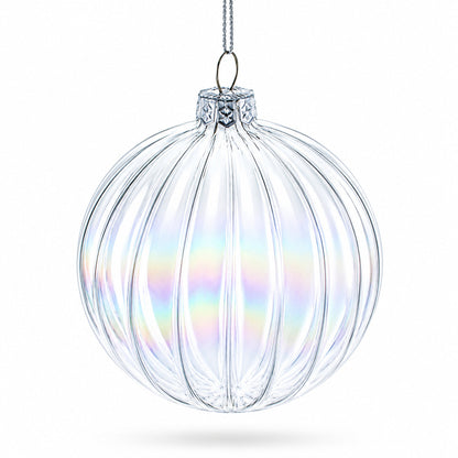 Set of 3 Iridescent Clear Glass Ball Christmas Ornaments 3.6 Inches