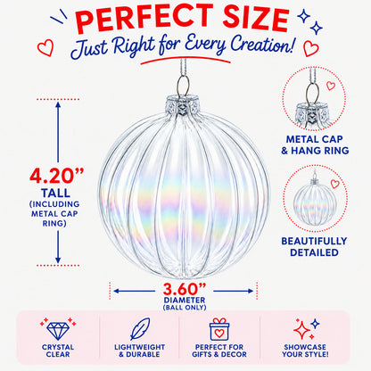 Set of 3 Iridescent Clear Glass Ball Christmas Ornaments 3.6 Inches
