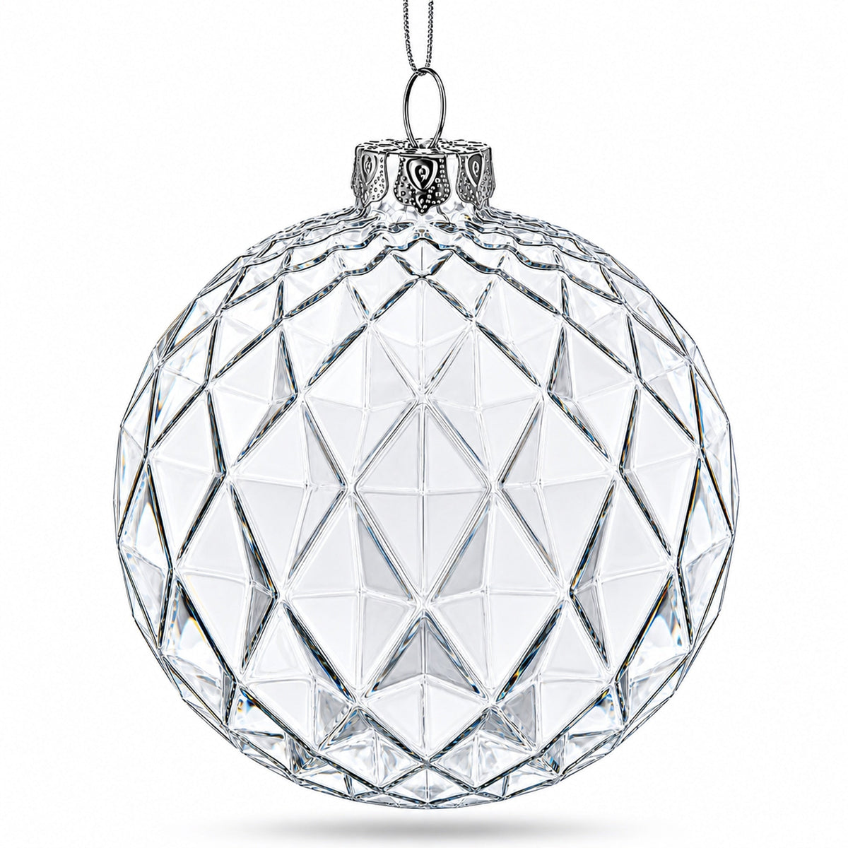Set of 3 Clear Ribbed Sphere Glass Christmas Ornament 3.5 Inches