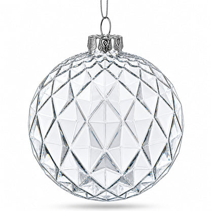 Set of 3 Clear Ribbed Sphere Glass Christmas Ornament 3.5 Inches